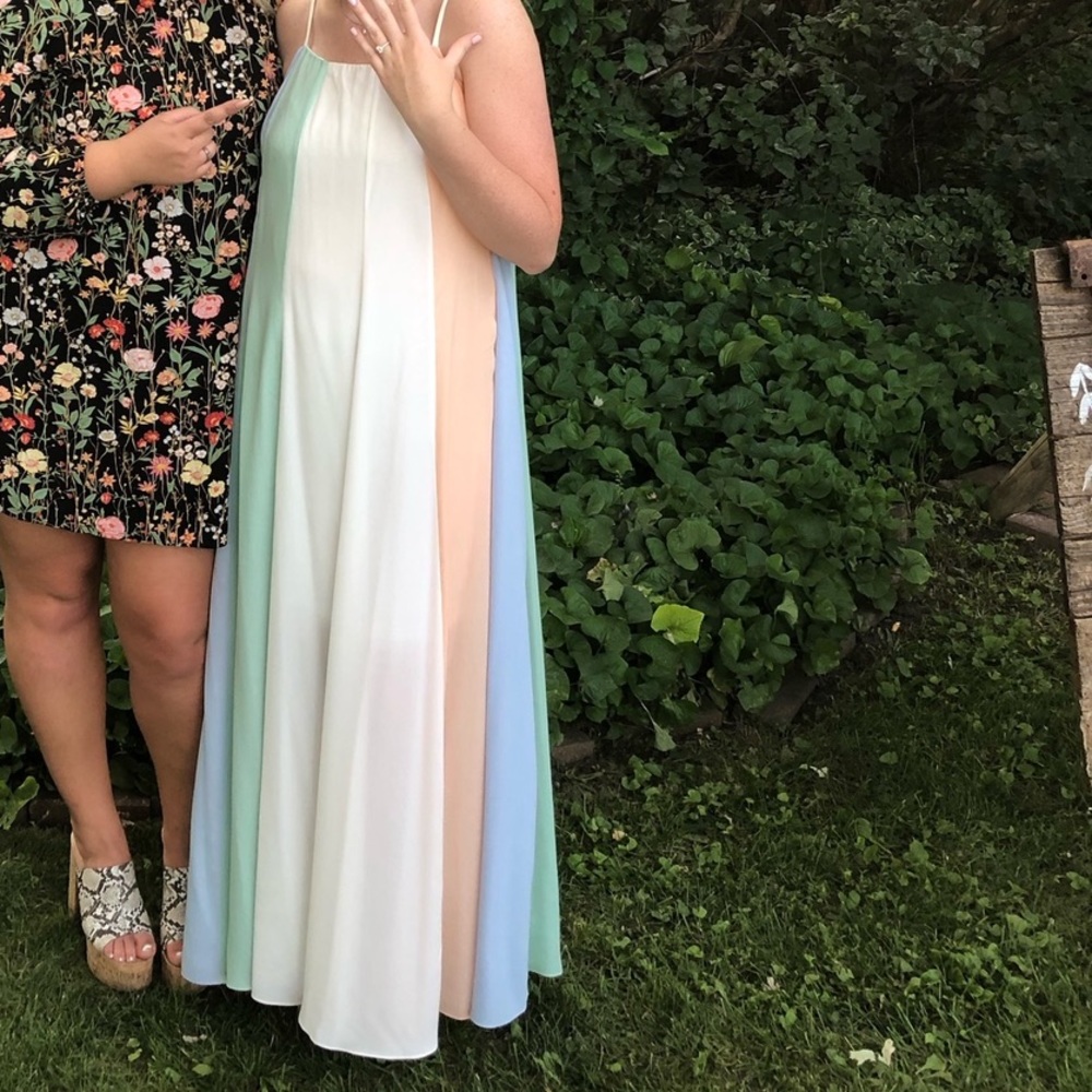 Red Dress Aura multicolor pastel stripe maxi dress